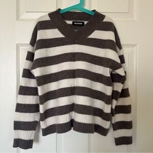 Naadam Cashmere Sweater XS Striped Brown Gray Cream Cropped Crewneck Soft Knit